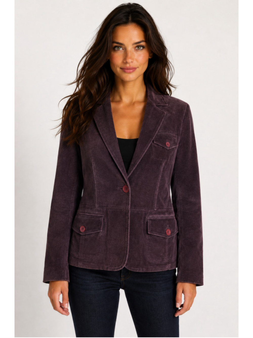 Ann Taylor LOFT Genuine Leather Blazer Jacket Purple Quiet Luxury Parisian Indie